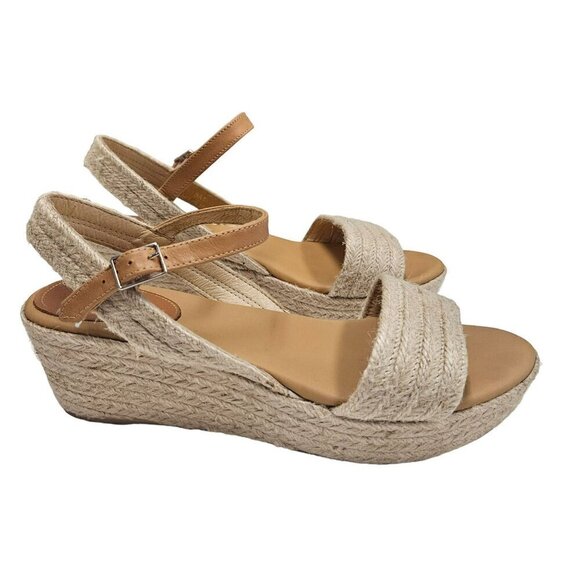 Matt Bernson Women's Espadrille Wedge Sandals Size 8M Tan & Beige Boho Beachy - Picture 1 of 14